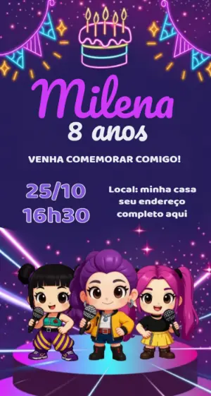 Invitation d'anniversaire KPop Demon Hunters – Statique – Fernando Martins