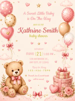 Editable Teddy Bear Baby Shower Invitation Template