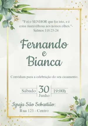 Convite de Casamento Folhagens Verdes para Editar Online