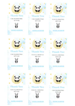 Cute Panda on Moon Thank You Tag Editable Template