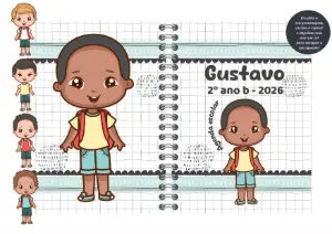 Capa de Agenda Escolar Menino com Personagens para Editar