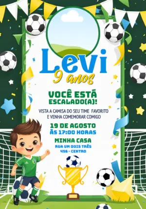 Convite de Aniversário Futebol com Foto para Editar