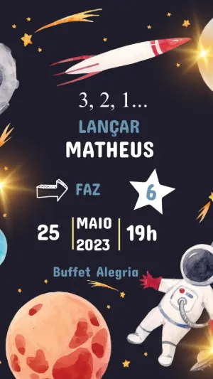 Convite de Aniversário Astronauta no Espaço para Editar Online