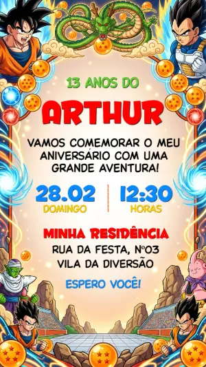Convite de Aniversário Dragon Ball Z Vibrante para Editar