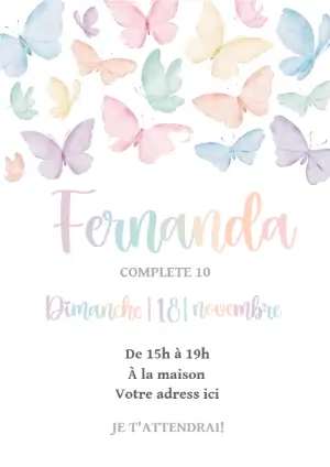 Invitation anniversaire papillons aquarelle modèle à modifier