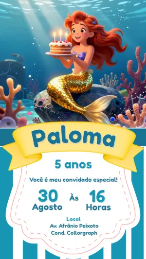 Convite de Aniversário Sereia Fundo do Mar para Editar