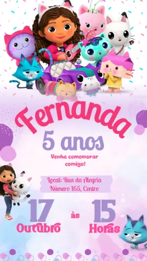 Convite de Aniversário A Casa Mágica da Gabby Editável