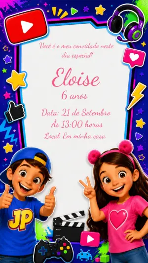 Convite de Aniversário Maria Clara e JP Digital para Editar