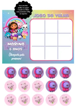 Jogo da Velha A Casa Mágica da Gabby para Editar e Imprimir