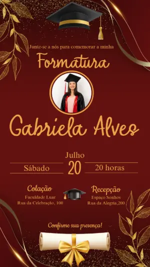 Convite de Formatura Dourado com Foto para Editar Online