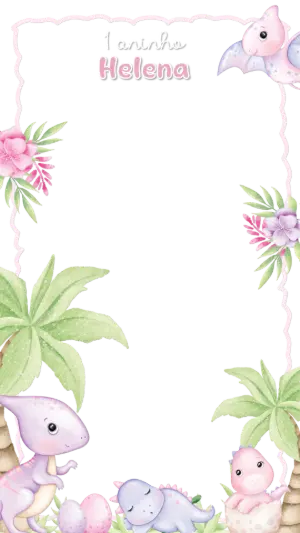 Moldura de Aniversário Dinossauro Rosa para Editar Online
