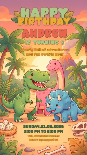 Cute Dinosaur Birthday Invitation | Editable Template