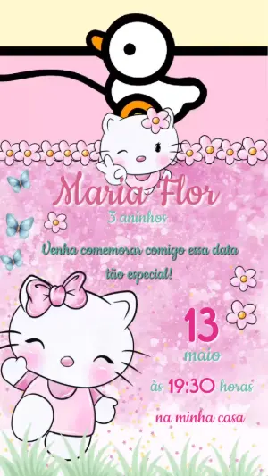 Convite Animado Aniversário Hello Kitty para Editar Online