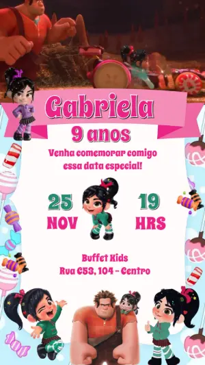 Convite Animado Aniversário Detona Ralph para Editar Online