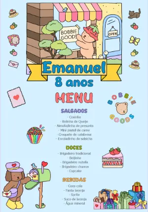 Cardápio Aniversário Bobbie Goods para Editar Online