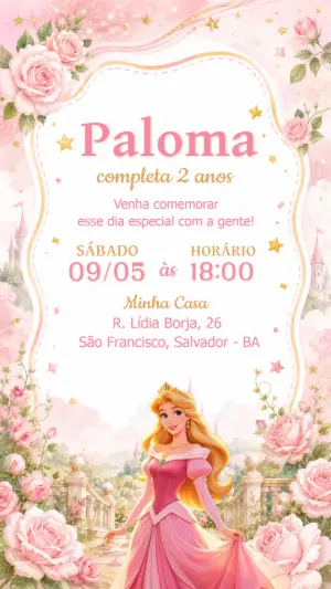 Convite Editável de Aniversário da Bela Adormecida