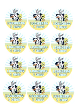 Adesivo Redondo Baby Looney Tunes para Aniversário para Editar