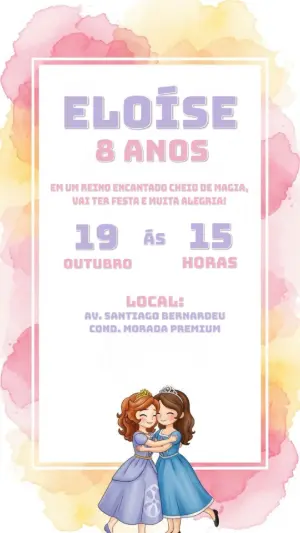 Convite de Aniversário Princesa Sofia para Editar Online