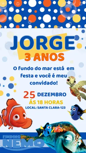 Convite Digital Aniversário Procurando Nemo para Editar