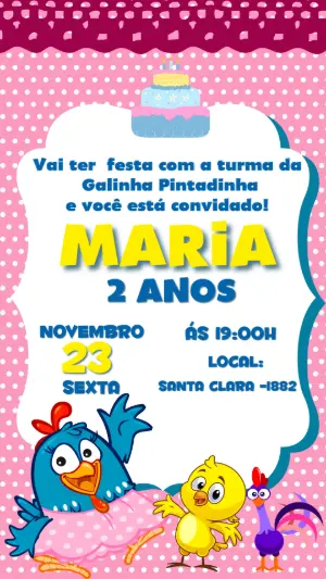Convite de Aniversário Galinha Pintadinha Rosa para Editar