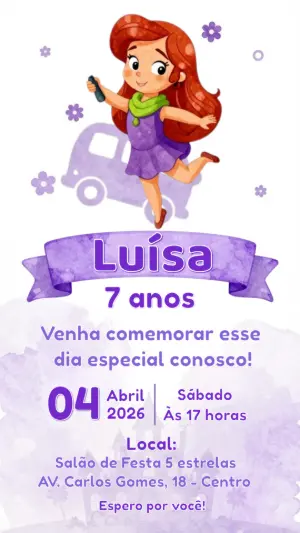 Convite de Aniversário Infantil Menina Dafne Scooby Doo Editável
