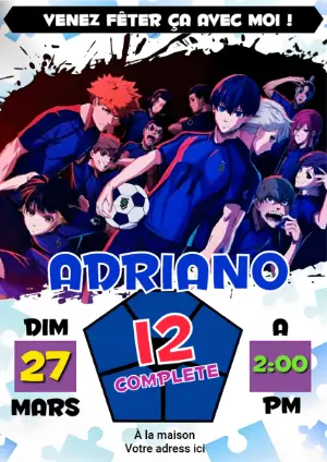 Invitation Anniversaire Blue Lock | Thème Foot Anime à Modifier
