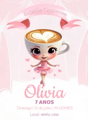 Convite Aniversário Ballerina Cappuccina para Editar Online