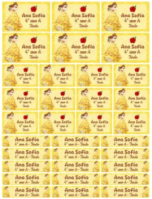 Etiquetas Escolares da Princesa Bela Modelo Editável