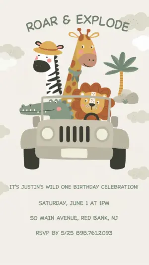 Cute Safari Animals Birthday Invitation Editable Online