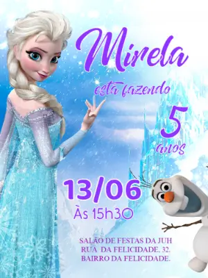 Convite de Aniversário Frozen com Elsa e Olaf para Editar Online
