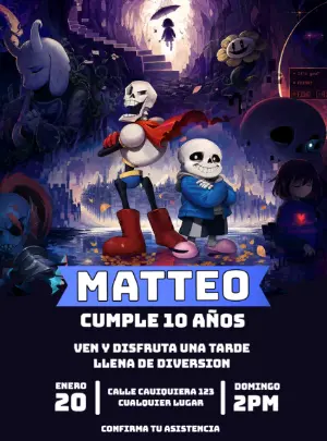 Invitación de Cumpleaños Undertale | Modelo Digital para Editar