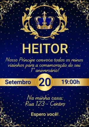 Convite Aniversário Príncipe Realeza Azul Editável Online