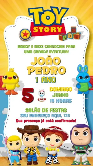 Convite de Aniversário Toy Story com Personagens para Editar