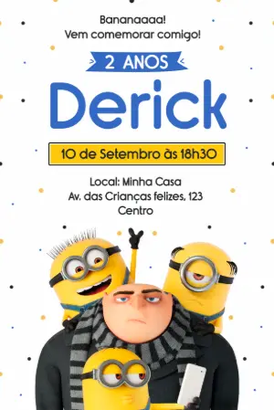 Convite de Aniversário Minions Divertido e Editável