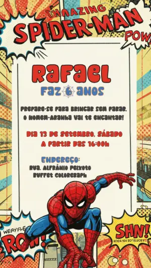Convite de Aniversário Homem Aranha para Editar Online