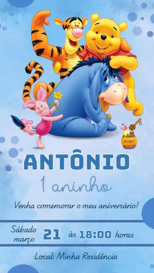 Convite de Aniversário Ursinho Pooh para Editar Online
