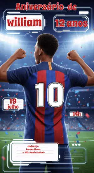 Convite de Aniversário Futebol com Jogador para Editar Online