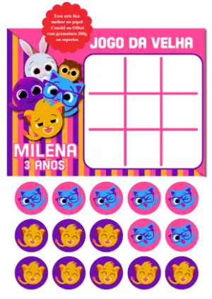 Jogo da Velha Bolofofos Editável para Aniversário Infantil