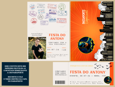 Convite de Aniversário Batman Estilo Passaporte Editável