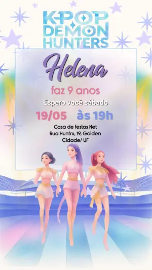 Invitation d'anniversaire KPop Demon Hunters – Statique – Gema Artes Digitais