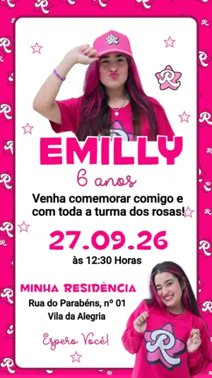 Convite de Aniversário Emily Vick dos Rosas para Editar