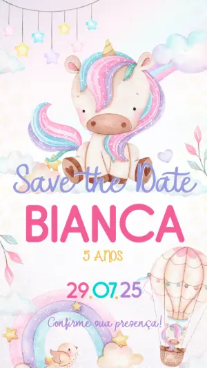 Save the Date Unicórnio Aquarela para Editar Online