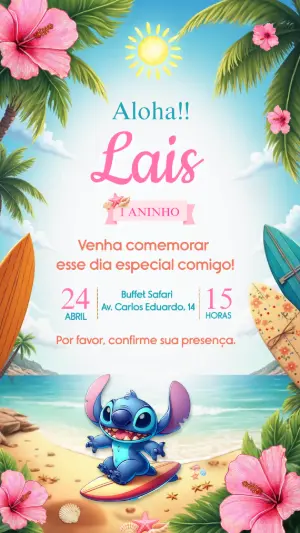 Invitación de cumpleaños Stitch – Estático – Criativa Sant