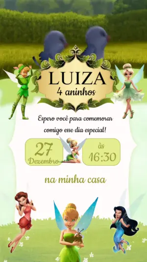 Convite Animado Aniversário Sininho Tinker Bell para Editar