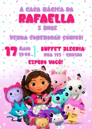 Convite Digital Aniversário Casa Mágica da Gabby Editável