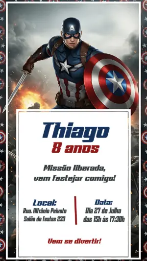 Convite Aniversário Capitão América para Editar Online