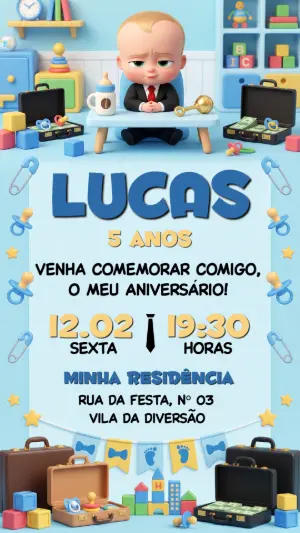 Convite de Aniversário Poderoso Chefinho Azul Editável