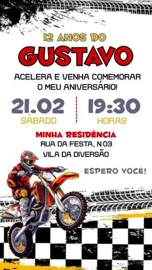 Convite de Aniversário Motocross Radical para Menino Editável
