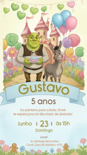 Convite Digital Infantil do Shrek Modelo Editável