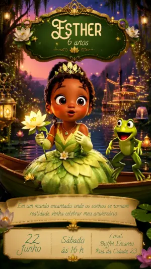 Convite Animado da Princesa Tiana: Aniversário para Editar